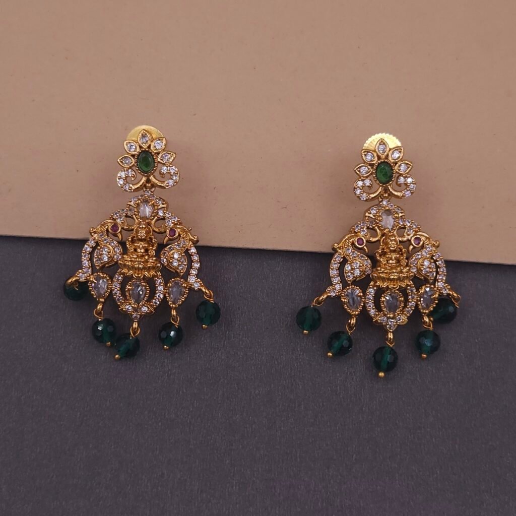 traditional lakshmi temple jewelry necklace with green beads