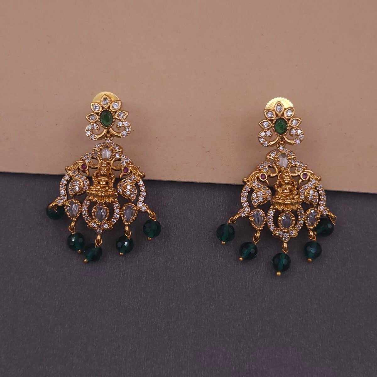 traditional lakshmi temple jewelry necklace with green beads