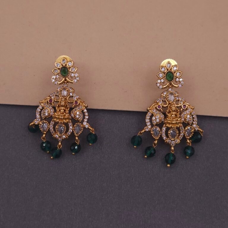 traditional lakshmi temple jewelry necklace with green beads