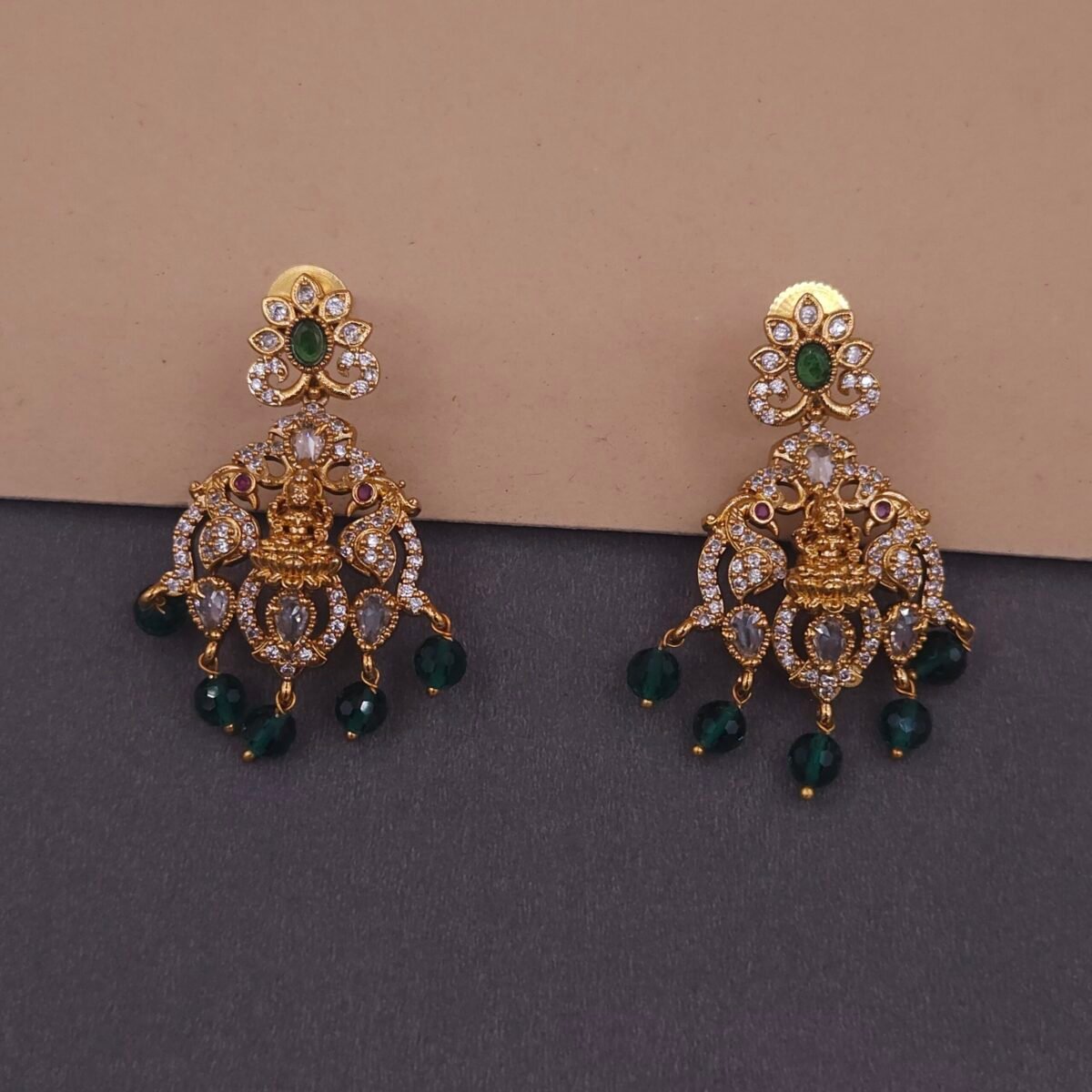 traditional lakshmi temple jewelry necklace with green beads