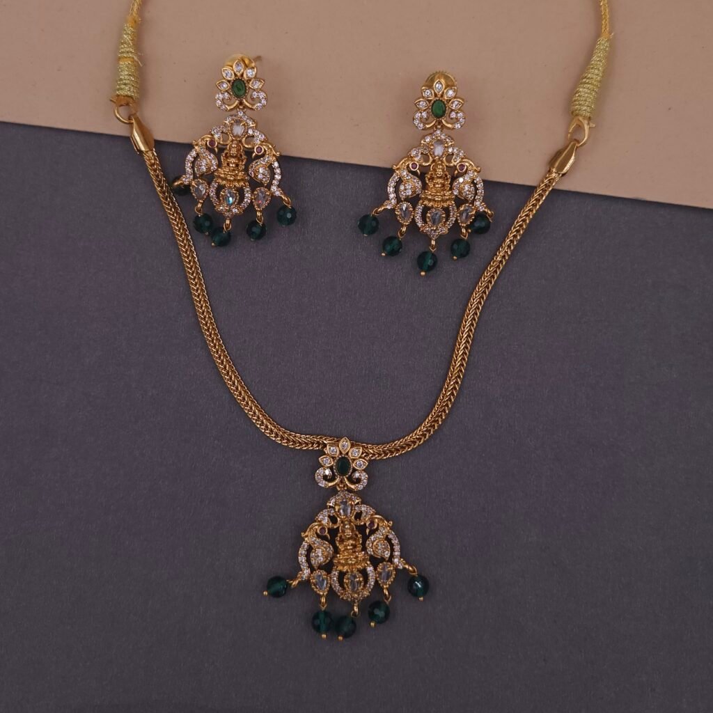 lakshmi temple necklace set emerald beads khianaa