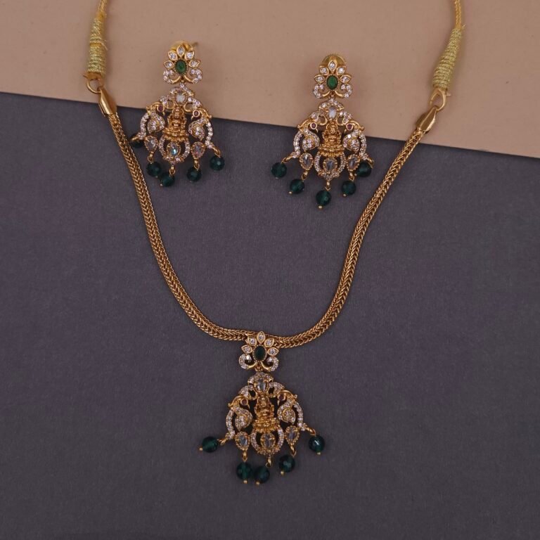 lakshmi temple necklace set emerald beads khianaa