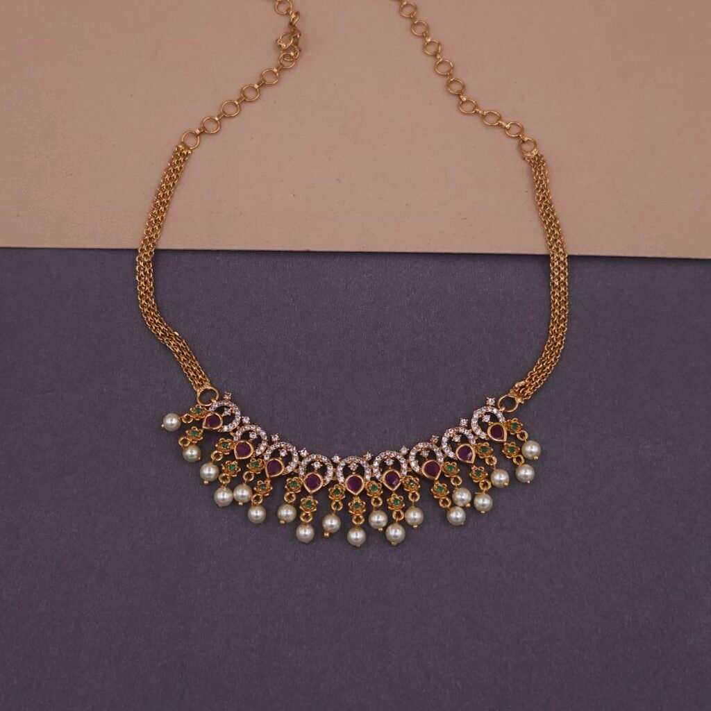 khianaa ruby green temple choker necklace with pearl drops