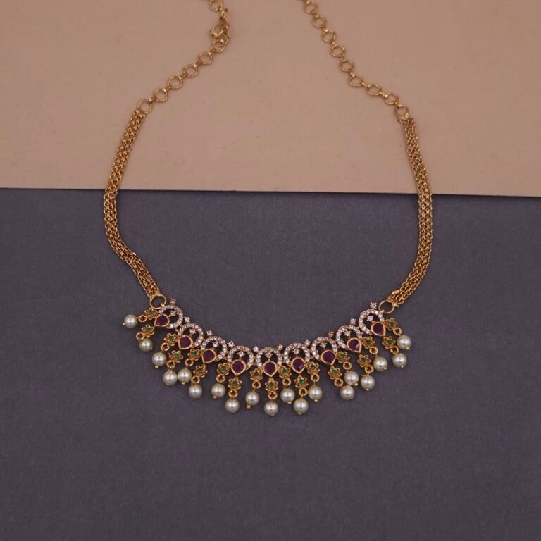 khianaa ruby green temple choker necklace with pearl drops