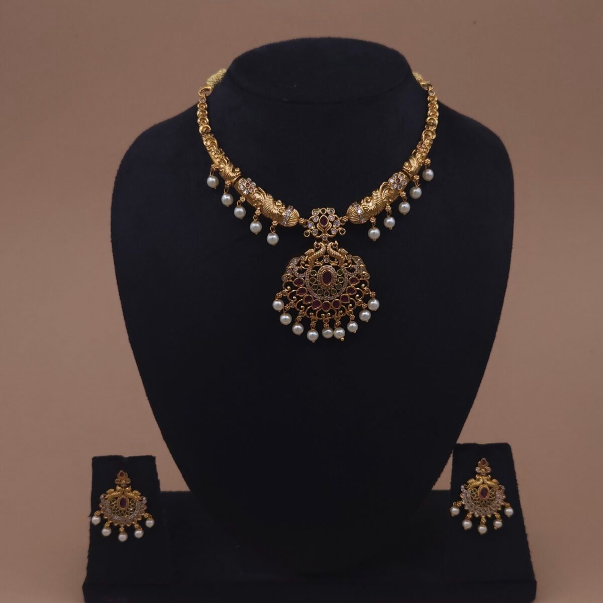 south indian peacock temple jewelry necklace
