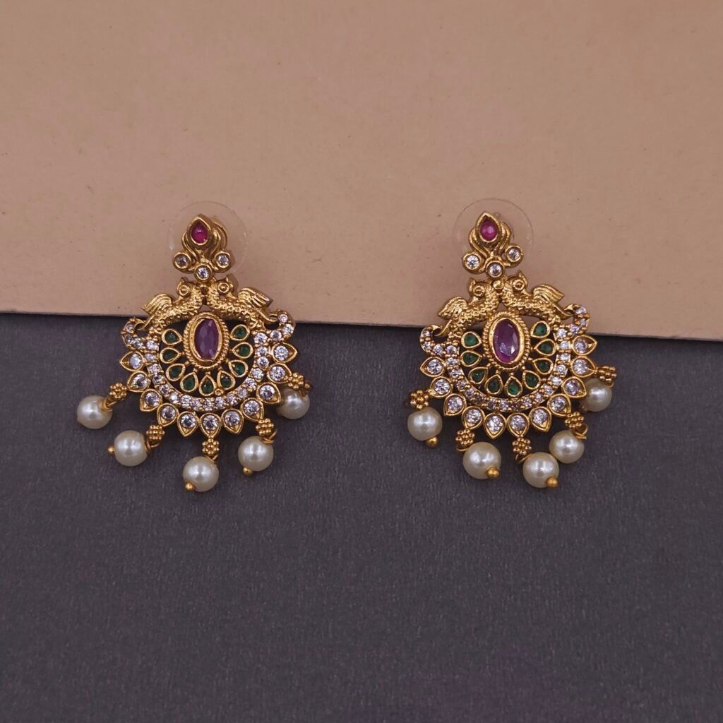 khianaa peacock temple necklace set ruby pearl drops