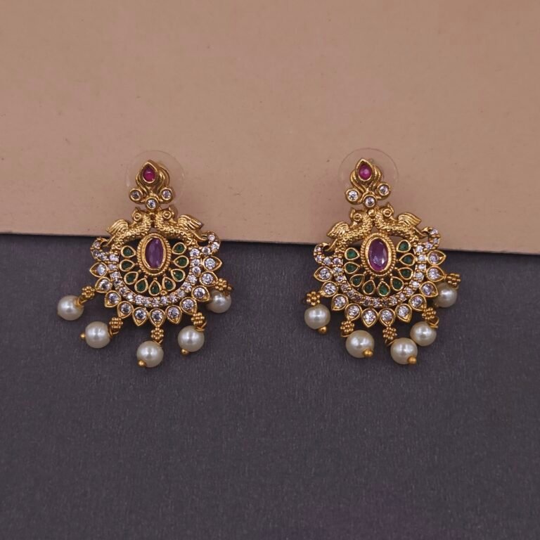 khianaa peacock temple necklace set ruby pearl drops