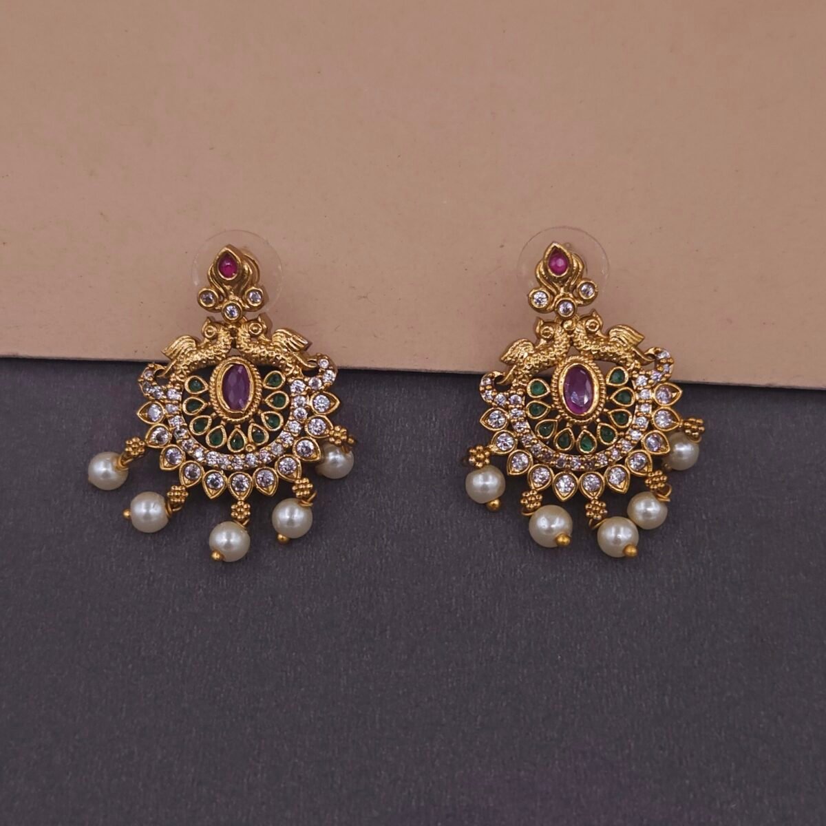 khianaa peacock temple necklace set ruby pearl drops