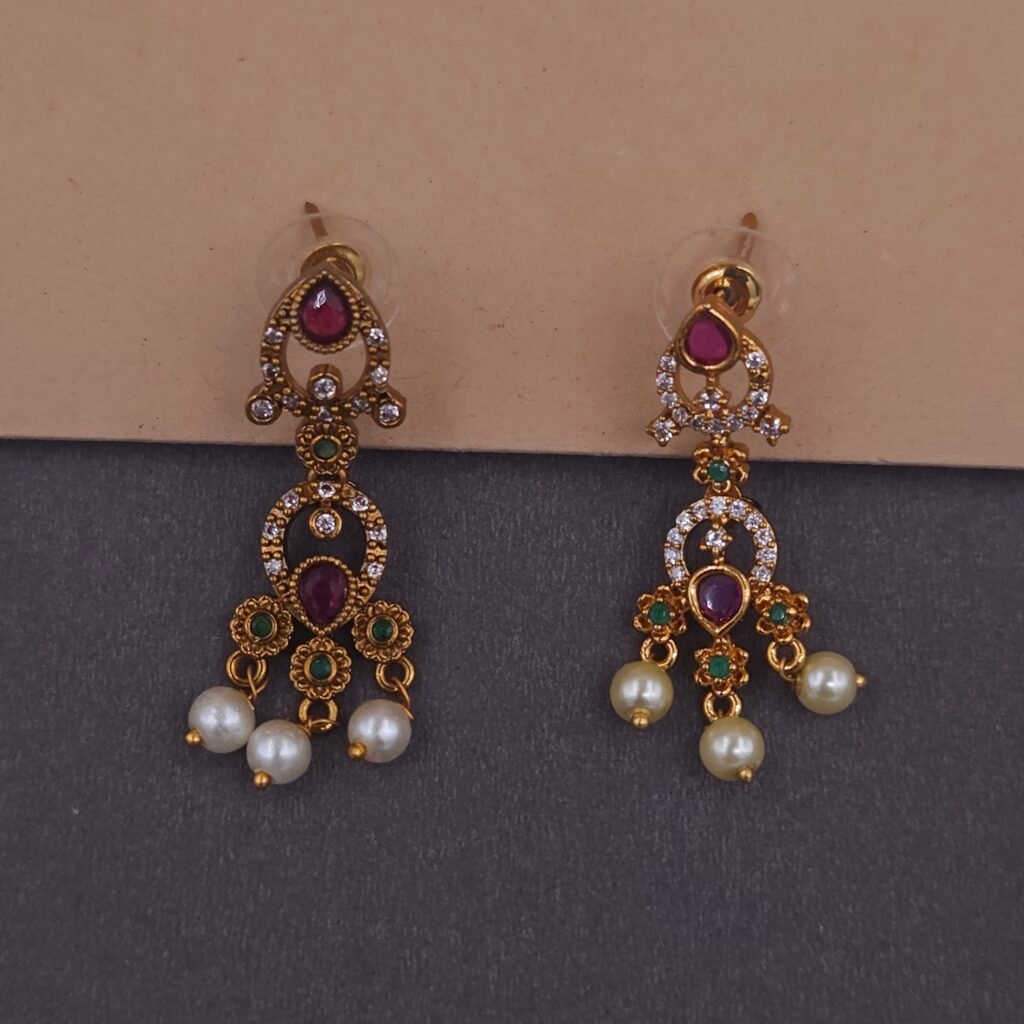 south indian ruby pearl temple jewelry set