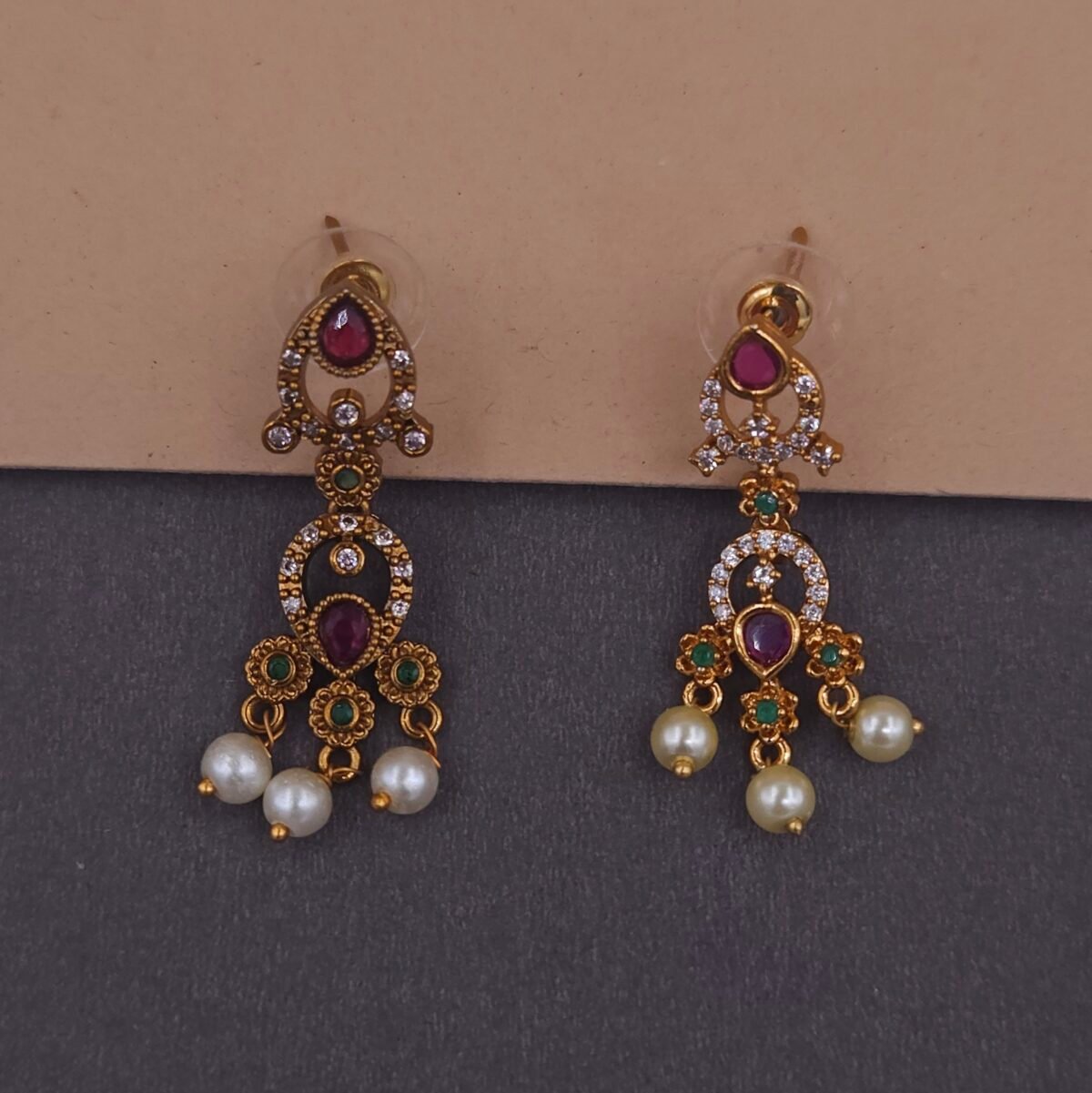 south indian ruby pearl temple jewelry set