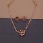 khianaa lotus kemp stone temple necklace set with pink bead drops