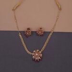 khianaa lotus kemp stone temple necklace set with pink bead drops