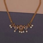 khianaa peacock kemp stone temple necklace set with pearl drops