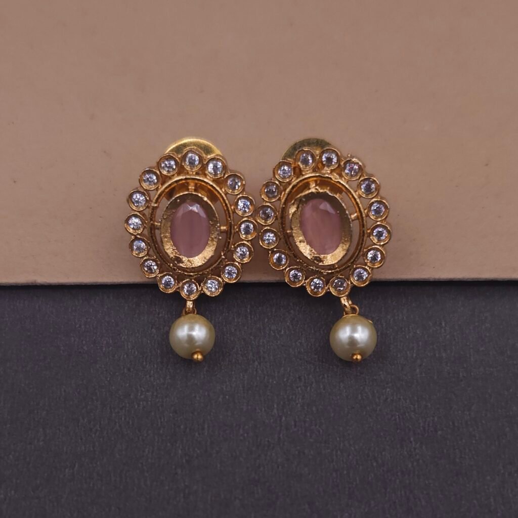 khianaa oval kemp stone temple necklace set with pearl drops