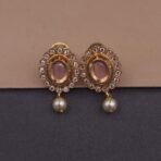 khianaa oval kemp stone temple necklace set with pearl drops