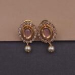 khianaa oval kemp stone temple necklace set with pearl drops
