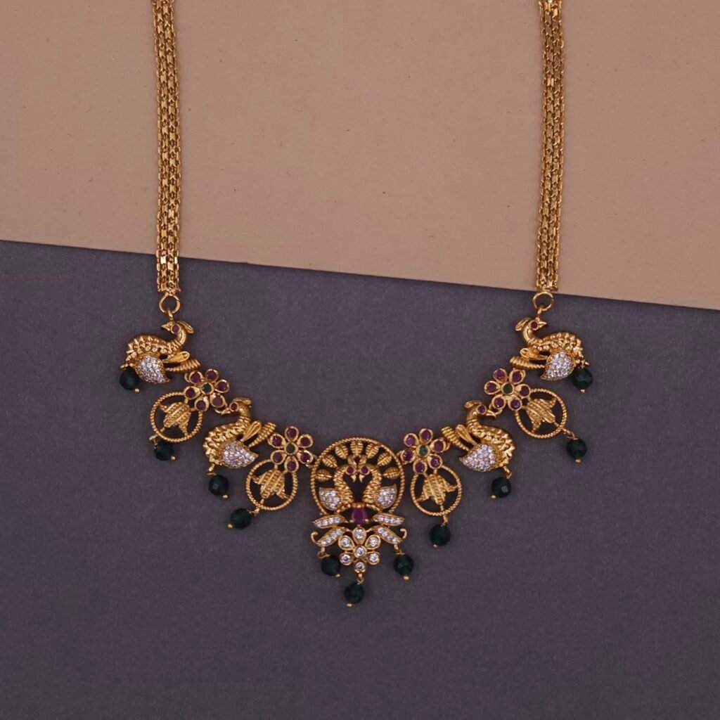 khianaa peacock temple necklace set with green bead drops