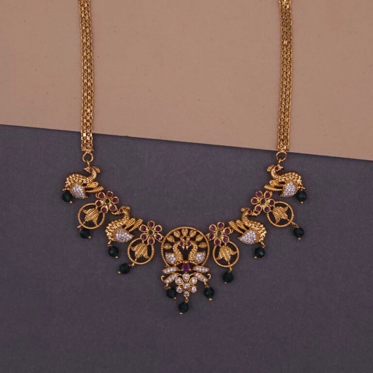 khianaa peacock temple necklace set with green bead drops