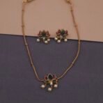 khianaa lotus kemp stone temple necklace set with pearl drops