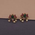 khianaa lotus kemp stone temple necklace set with pearl drops