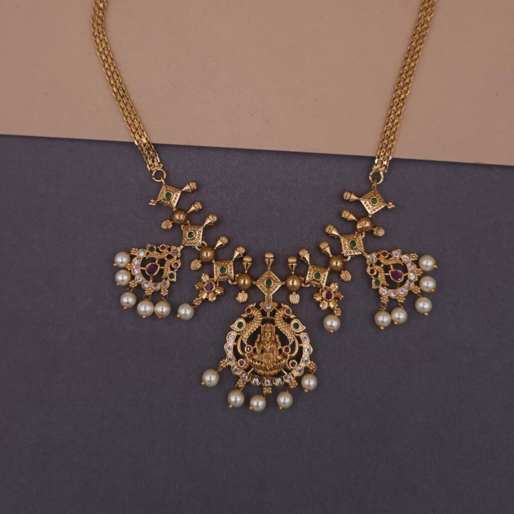 khianaa lakshmi temple necklace set with pearl drops