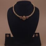 Antique Kemp Stone Necklace Set with Ruby Lattice Design