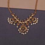 Khianaa Kemp Stone Temple Necklace Set with Pearl Drops