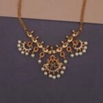 Khianaa Kemp Stone Temple Necklace Set with Pearl Drops