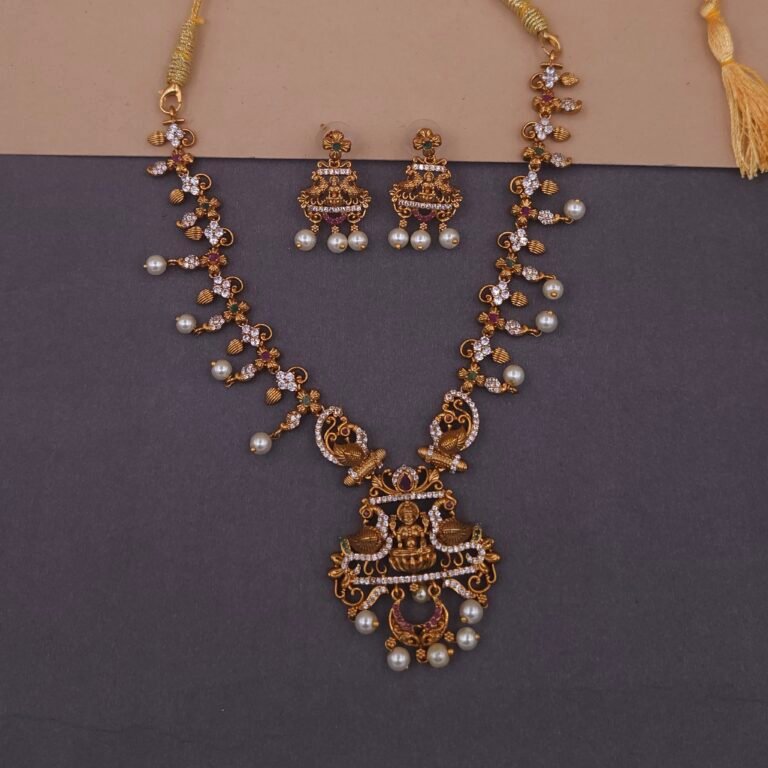 Khianaa Lakshmi Peacock Temple Necklace Set with Pearl Drops