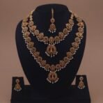Khianaa Bridal Lakshmi Temple Haram Necklace Set with Pearl Drops
