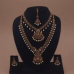 Khianaa Antique Lakshmi Peacock Temple Haram Necklace Set with Pearls