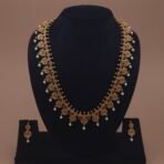 Khianaa Antique Peacock Coin Temple Necklace Set with Pearl Drops