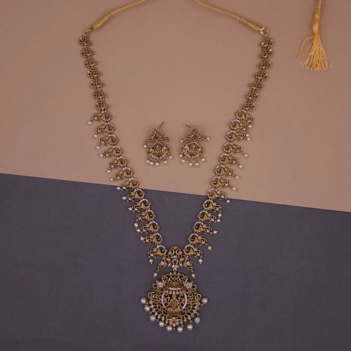 peacock temple jewelry necklace set