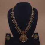 Khianaa Antique Lakshmi Peacock Temple Necklace Set with Pearl Drops